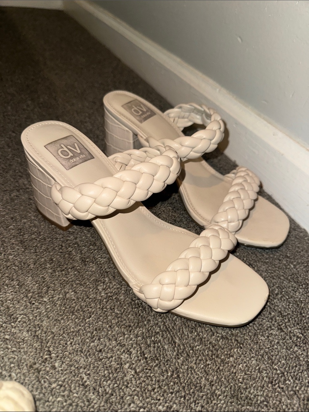 DV by Dolce Vita Braided Two-Strap Block Heel Sandals in Cream